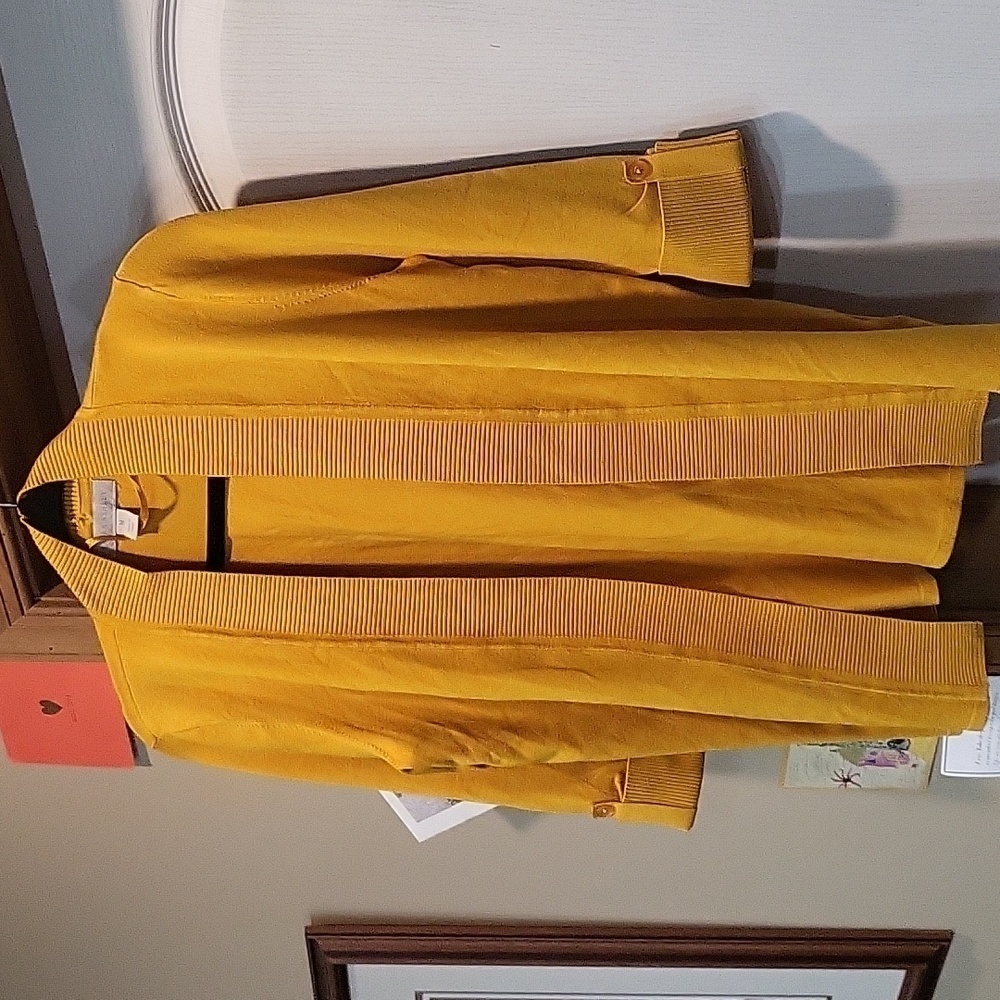 Women's Size M Mustard Yellow Laura Ashley Sweater / Cardigan - Picture 1 of 7